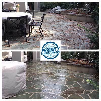 Image: Before and After Outdoor Flooring Slate Patio Washing by Priority Exterior Cleaning, LLC.
