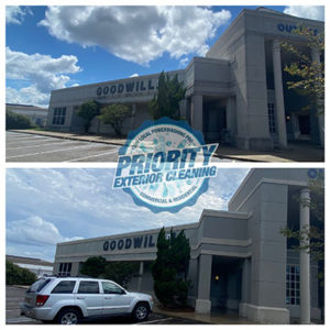 Commercial Pressure Washing Ridgeland MS - Goodwill Building Ridgeland MS Before and After Pressure Washing by Priority Exterior Cleaning