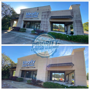 Flowood MS Commercial Pressure Washing - Integrity Dental Clinic Building Before and After Pressure Washing by Priority Exterior Cleaning